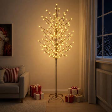 vidaXL Led-bollen kerstboom Zwart 240 cm Staal 280 LEDs, Verzenden, Nieuw
