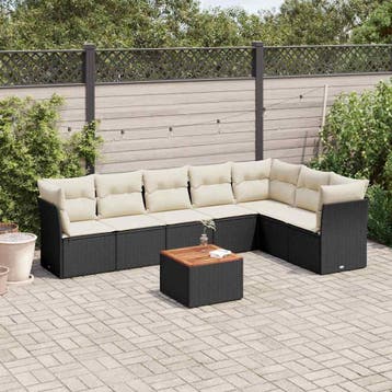 vidaXL 8-delige Loungeset met kussens poly rattan zwart, Verzenden, Loungeset
