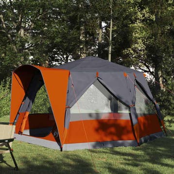 vidaXL Cabin Tent 5-Person met dak Grijs en Oranje 333 x 317, Caravanes & Camping, Tentes, Verzenden