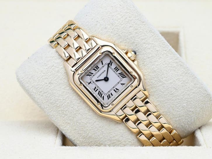 Cartier Panthere Ref. 1070 Year 1997 (Box & Papers), Handtassen en Accessoires, Horloges | Dames, Goud, Zo goed als nieuw, Goud