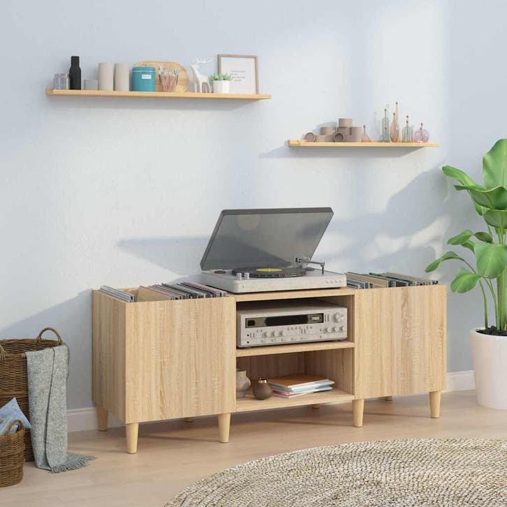 vidaXL Platenkast Sonoma Eiken 121x38x48 cm Bewerkt Hout, Huis en Inrichting, Kasten | Overige, Nieuw, Verzenden