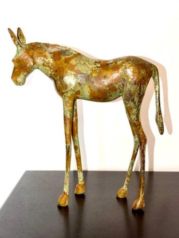 Abdoulaye Derme - sculptuur, Âne stylisé en bronze - 24 cm -, Antiek en Kunst