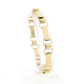 Gouden robuuste fantasie schakelarmband | 19 cm, Handtassen en Accessoires, Armbanden, Ophalen of Verzenden, Gebruikt, Goud, Goud