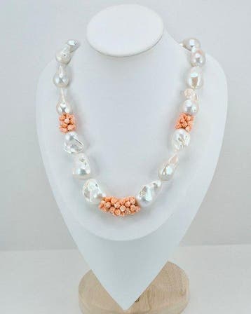 Corail - Argent - Collier - PERLES ET ROSES EN CORAIL