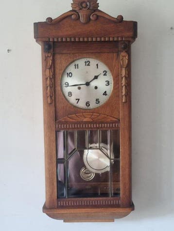 Regulateur wandklok - Hamburg American Clock - Antiek Hout -, Antiek en Kunst, Antiek | Klokken