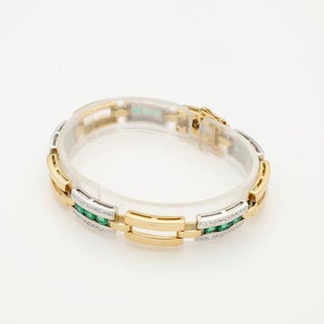 Armband - 18 karaat Geel goud, Witgoud Smaragd - Diamant