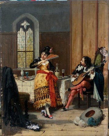 Giuseppe Castiglione (1829-1908) - Scène galante, musicien, Antiquités & Art