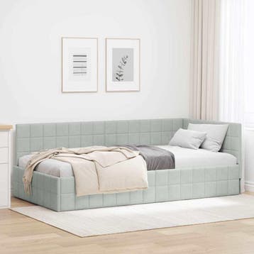 vidaXL Hoek Bed Frame met hoofdeinde Lichtgrijs 90 cm x 200, Verzenden, Nieuw