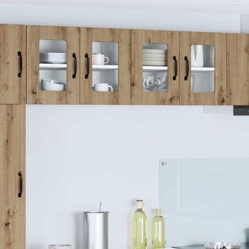 vidaXL Wandglas Kasten LUCCA 2 st Artisanaal eiken Bewerkt, Huis en Inrichting, Verzenden, Nieuw