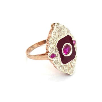 Zonder minimumprijs - Ring - 9 kt. Roségoud, Zilver Spinel -, Handtassen en Accessoires, Nieuw
