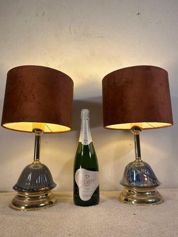 Tafellamp (2) - Luxe - Keramiek, Messing, Staal, Textiel -