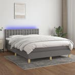 vidaXL Boxspring met matras en LED stof donkergrijs 140x200, Verzenden