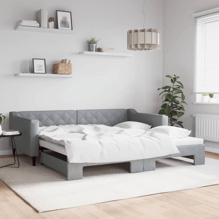 vidaXL Slaapbank met onderschuifbed 100x200 cm stof, Huis en Inrichting, Slaapkamer | Bedden, Nieuw, Verzenden