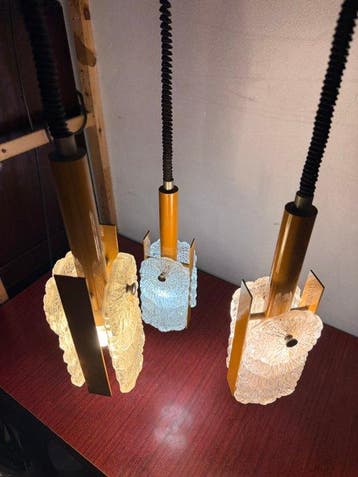Lampe à suspendre - Verre, Métal - trois points lumineux, Antiquités & Art