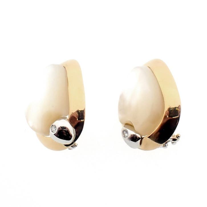 Talento bicolor gouden oorbellen met parelmoer en diamant..., Bijoux, Sacs & Beauté, Boucles d'oreilles, Enlèvement ou Envoi