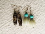 Argent, Perles de verre, turquoise, agate dzi - Boucles