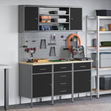 vidaXL Werk Cabinet met lade 7 st Zwart Engineered hout en, Verzenden