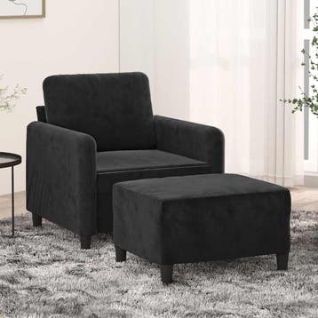 vidaXL Fauteuil met voetenbank / zetel 60 cm fluweel zwart, Verzenden