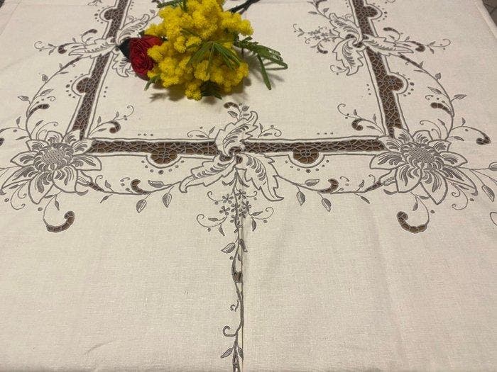 Tafelkleed - 264 cm - 160 cm - tafelkleed, Antiek en Kunst, Antiek | Tapijten, Tafelkleden en Textiel