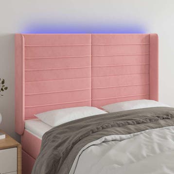 vidaXL Hoofdbord LED 147x16x118/128 cm fluweel roze, Verzenden, Nieuw