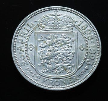 Denemarken. Christian X. 2 Kroner 1923 / Silver wedding