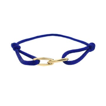 Blauwe Satijnkoortarmband met dubbele Gouden Closed forev..., Ophalen of Verzenden, Zo goed als nieuw, Goud, Goud