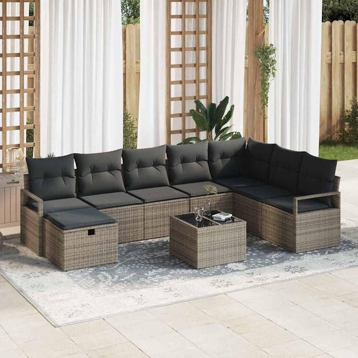 vidaXL Bankstel met kussen 6 pcs poly rattan, Tuin en Terras, Tuinsets en Loungesets, Nieuw, Verzenden