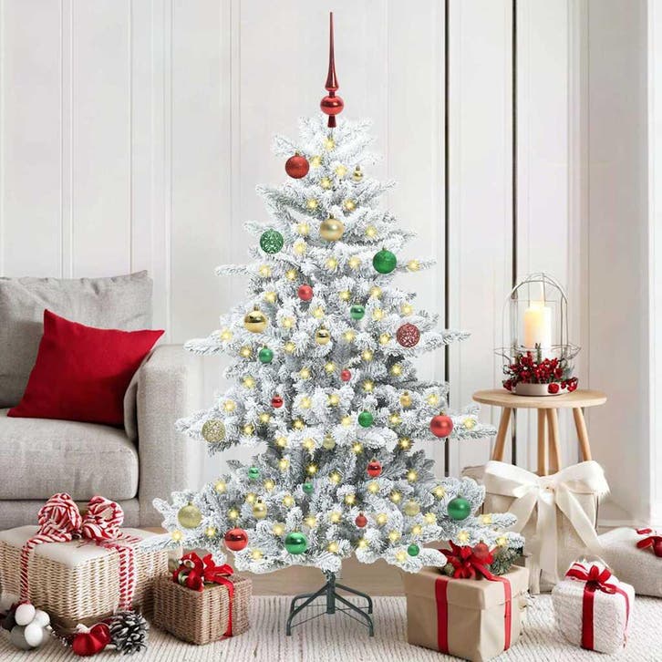 vidaXL Kunstmatige Hinged Kerstboom Wit 150 cm PVC en Staal, Diversen, Kerst, Nieuw, Verzenden
