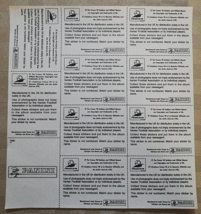 Panini World Cup France 98 - Missing team sheet - Sticker -, Collections, Autocollants