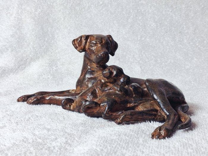 Pierre Chenet (XX-XXI) - sculptuur, La Chienne et ses Chiots, Antiquités & Art, Curiosités & Brocante