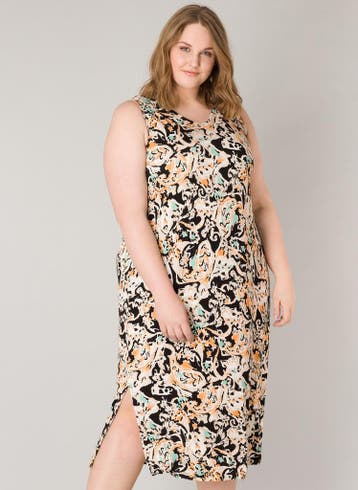 YESTA mouwloze print jurk1(48)Maat 46/48 (XL) of groter, Kleding | Dames, Verzenden, Nieuw, Maat 46/48 (XL) of groter, Overige kleuren