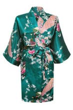 KIMU® Kimono Petrol Kort M-L Yukata Satijn Boven de Knie Kor, Kleding | Dames, Ophalen of Verzenden, Nieuw