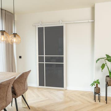 Stalen Schuifdeur - 6 Vlaks - Wit - Rook glas - Luxe design, 75 tot 150 cm, Nieuw, 150 tot 225 cm, Metaal