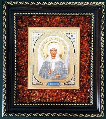 Icoon - Amber, Uniek amberkleurig icoon van Sint-Matrona -