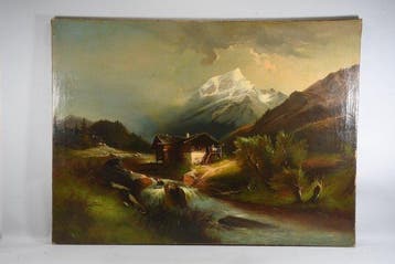 Anton Hansch (1813–1876) - Große alpine Gebirgslandschaft, Antiek en Kunst
