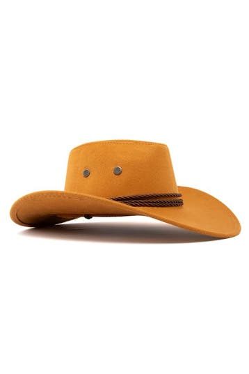 KIMU® Cowboyhoed Caramel Suedelook Lichtgewicht Oranje Bruin, Ophalen of Verzenden, Nieuw