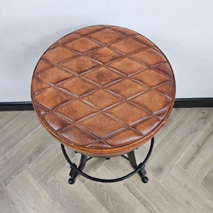 Kruk - in hoogte verstelbaar - IJzer, Leder - draaikruk, Antiquités & Art, Curiosités & Brocante