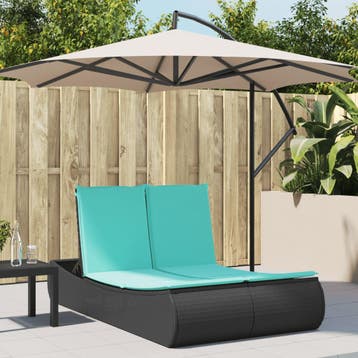 vidaXL Ligbed 2-persoons met kussens poly rattan zwart, Verzenden