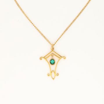 Ketting met hanger - 14 karaat Geel goud Smaragd, Handtassen en Accessoires