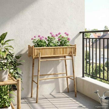 vidaXL Tuin Planter met houder Naturel 100 x 38 x 114 cm, Verzenden, Nieuw