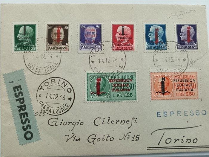 Koninkrijk Italië 1944 - Prachtige filatelistische brief R., Postzegels en Munten, Postzegels | Europa | Italië
