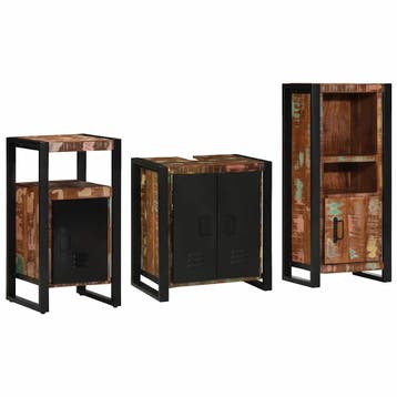vidaXL Badkamermeubel Set 3 st Veelkleurig en Zwart, Huis en Inrichting, Verzenden, Nieuw