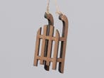 Houten 4 sleetjes hangers kerstdecoratie Naturel 9 cm, Nieuw