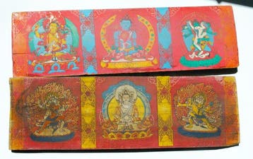 Bouddha ancien manuscrit dix pages avec des images et des, Antiquités & Art