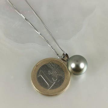 Collier Argent Perle - Tahiti RD Ø12 mm pistache, Bijoux, Sacs & Beauté, Colliers