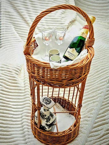 Wijnrek - Rattan - Vintage mid-century rattan & wilgen