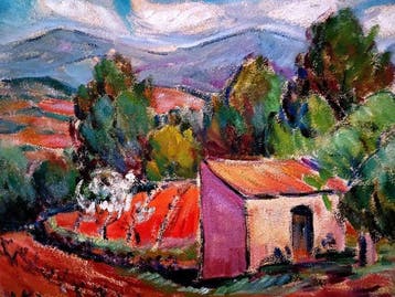 J. Mendoza Marruedo (1929) - Huerto en rojo con Cerezo