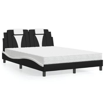 vidaXL Bed Viana met matras kunstleer zwart en wit 140x200, Verzenden