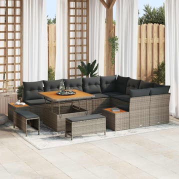 vidaXL Tuinbank Set 12 pcs Grijs Poly Riet en Poedergecoat, Verzenden