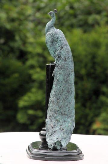 sculptuur, indrukwekkend bronzen pauw op marmer kunstwerk -, Antiek en Kunst
